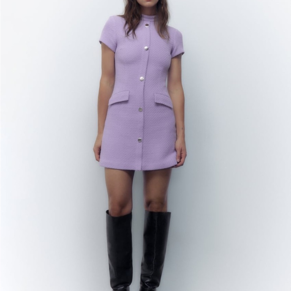 TEXTURED WEAVE MINI DRESS - Lilac XS
